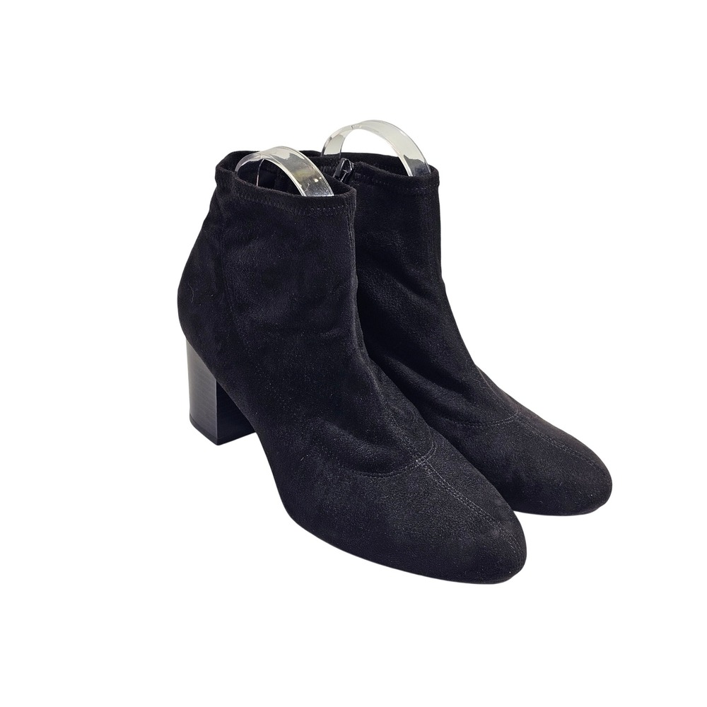 LifeStride Peaches Ankle Booties Womens 8.5W Black Faux Suede Block Heel Zip Up